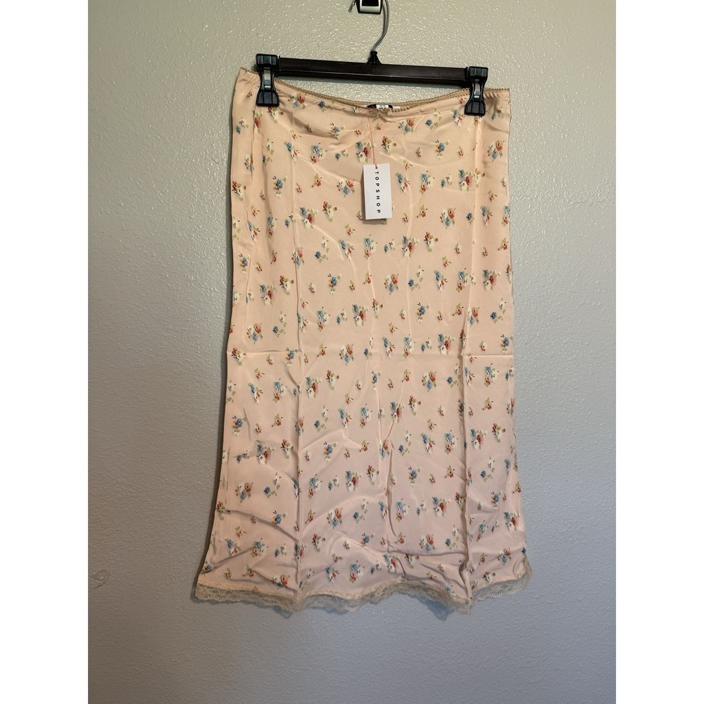 Topshop Vintage Lace Micro Floral 90s Slip Pink Ditsy Bias Skirt Womens Size 6